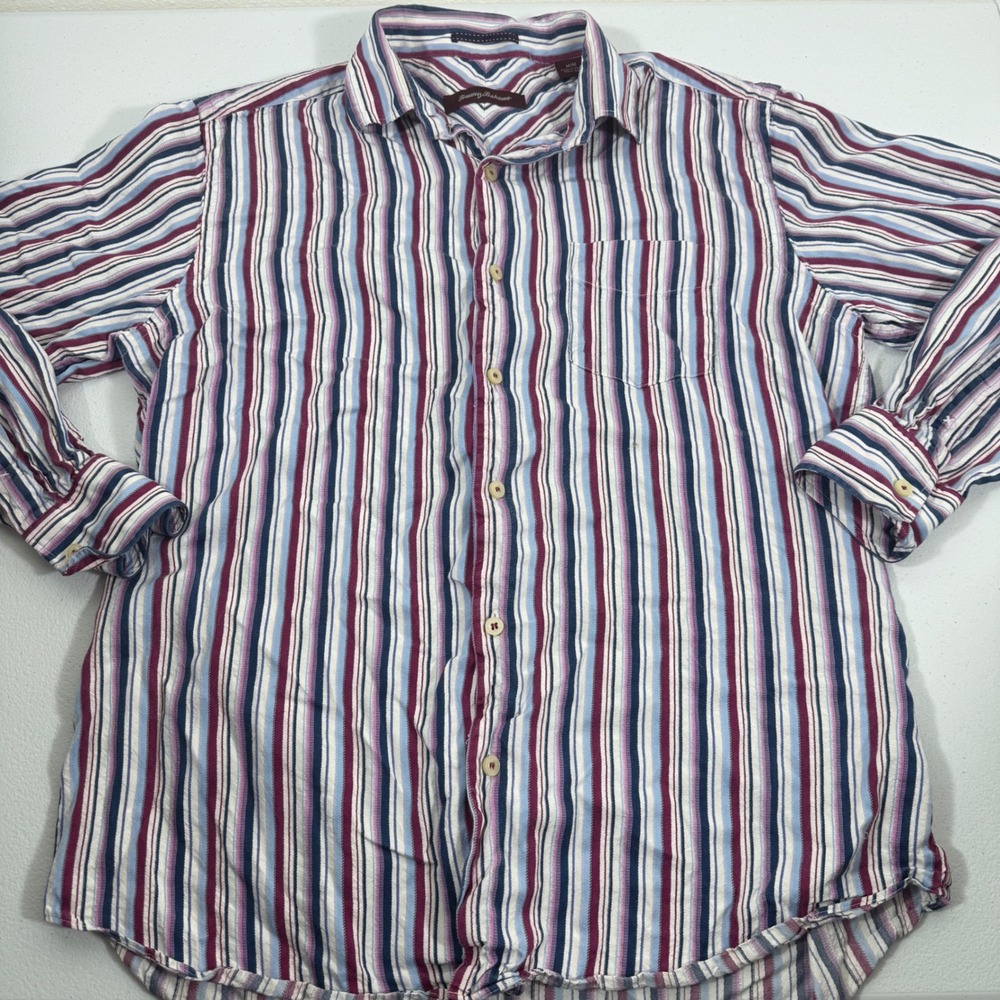Tommy‎ Bahama Mens M Striped Long Sleeve Button Up Shirt Multi Color 100% Silk